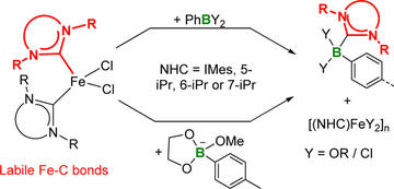 reactivity of nhc2fex2 complexes toward arylborane lewis acids and arylboronates